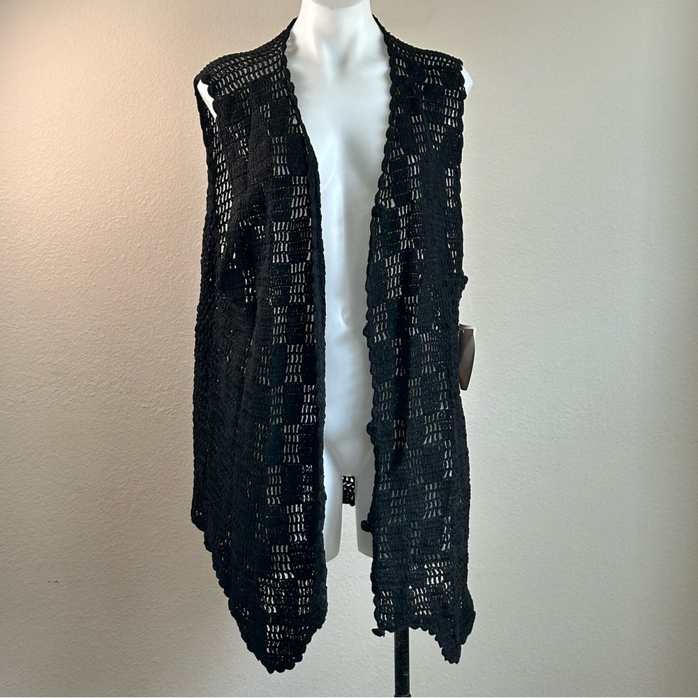 NWT Vintage Fruit Phool Black Crochet Knit Vest Large Boho Festival Sleeveless